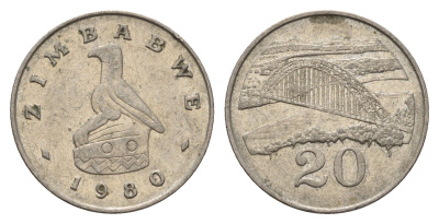 Зимбабве 20 центов 1980 мост Бирченоу KM 4 медно-никель 4666-1136