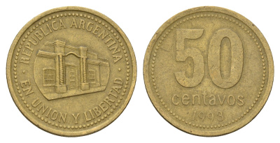Аргентина 50 сентаво 1993 KM 111 алюминиевая бронза 4573-846