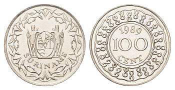 Суринам 100 центов 1989 KM 23 медно-никель UNC 4706-637