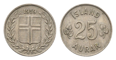 Исландия 25 эйре 1959 KM 11 медно-никель 4696-329