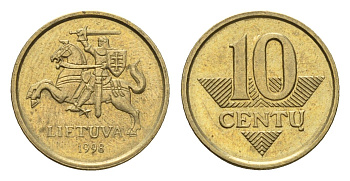 Литва 10 центов (сентов) 1998 KM 106 никель латунь 4689-1119