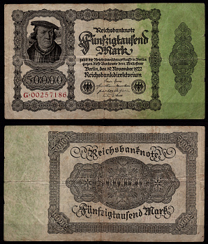 Германия 50000 марок 1922 Бюргермейстер (мэр) Браувайлер (автор: Б. Брюйн) Pick 79 бумага 7547-21-1-1