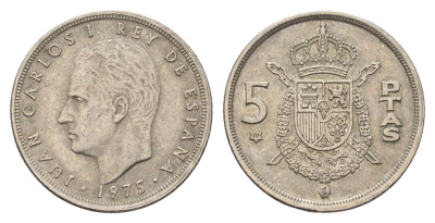 Испания 5 песет 1975 (79) Хуан Карлос I (1975-2014) KM 807 медно-никель 4633-916