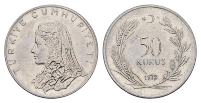 Турция 50 курушей 1972 Анатолийская невеста KM 899 нержавеющая сталь 4635-431