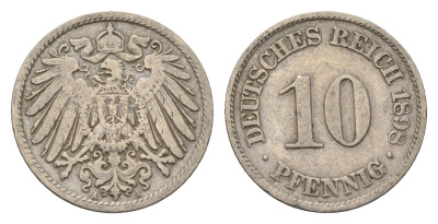 Германия 10 пфеннигов 1898 A KM 12, J. 13 медно-никель 4696-664