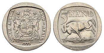 ЮАР 5 рандов 1995 KM 140 медь плакированная никелем 4693-416