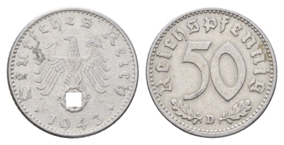 Германия 50 рейхспфеннигов 1943 D KM 96 J.372 алюминий 4567-1054