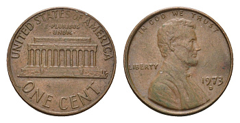 США 1 цент 1973 D, Авраам Линкольн KM 201 медь цинк 4684-926