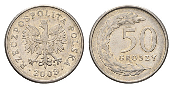 Польша 50 грошей 2008 Y 281 медно-никель 4684-1015