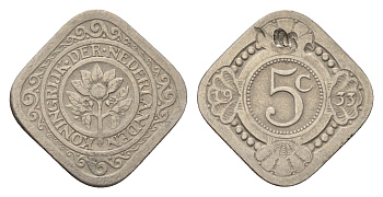Нидерланды 5 центов 1933 Вильгельмина (1890-1948) KM 153 медно-никель 44-1122