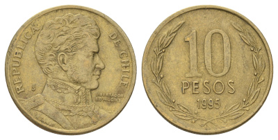 Чили 10 песо 1995 KM 228 никель латунь 4171-351