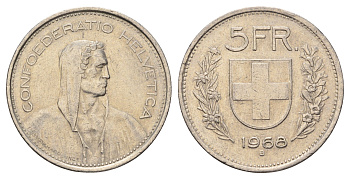 Швейцария 5 франков 1968 B KM 40a.1 медно-никель 4557-736