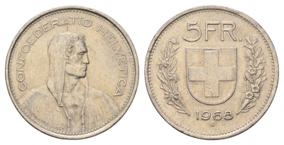 Швейцария 5 франков 1968 B KM 40a.1 медно-никель 4557-736