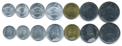 Ватикан набор из 7 монет 1966 Павел VI (1963-1978), шепард (пастух) KM 84, 85, 86, 87, 88, 89, 90   UNC N4-14