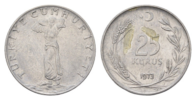 Турция 25 курушей 1973 KM 892.3 нержавеющая сталь 4635-411