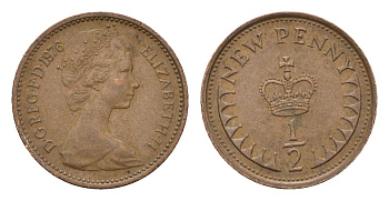 Великобритания 1/2 пенни 1976 Елизавета II (1952-2022) KM 914, Spink 4239 бронза 4697-919