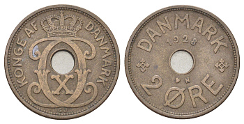 Дания 2 эре 1928 N, Кристиан X (1912-1947) KM 827 бронза 4701-718
