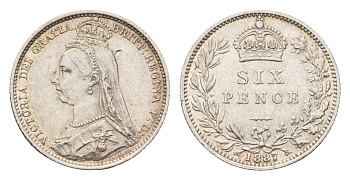 Великобритания 6 пенсов 1887 Виктория (1837-1901) KM 760, Spink 3929 серебро 603-1545