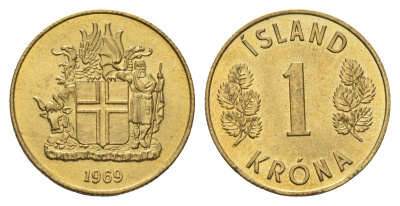 Исландия 1 крона 1969 KM 12a никель латунь UNC 4691-444