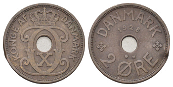 Дания 2 эре 1928 N, Кристиан X (1912-1947) KM 827 бронза 4701-723