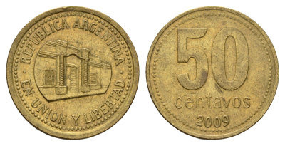 Аргентина 50 сентаво 2009 здание конгресса Тукумана KM 111 алюминиевая бронза 4686-425