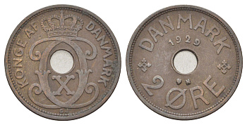 Дания 2 эре 1929 N, Кристиан X (1912-1947) KM 827 бронза 4701-736