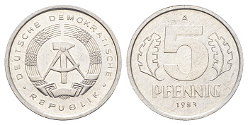 ГДР 5 пфеннигов 1983 A KM 9.2 алюминий 4697-619