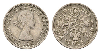 Великобритания 6 пенсов 1960 Елизавета II (1952-2022) KM 903, Spink 4149 медно-никель 4696-826