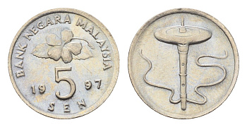 Малайзия 5 сенов 1997 KM 50 медно-никель UNC 4614-734