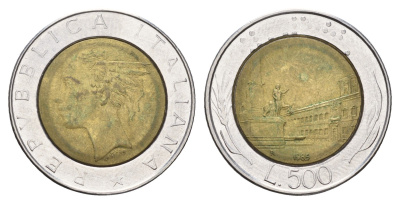 Италия 500 лир 1985 R, Квиринальский дворец в Риме KM 111 биметалл 4606-1057