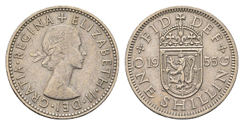 Великобритания 1 шиллинг 1955 Елизавета II (1952-2022), Шотландский герб KM 905, Spink 4148 медно-никель 4699-522
