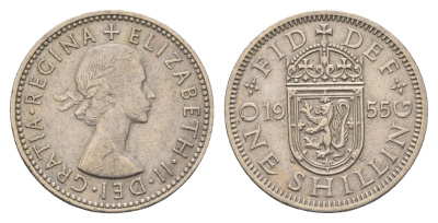 Великобритания 1 шиллинг 1955 Елизавета II (1952-2022), Шотландский герб KM 905, Spink 4148 медно-никель 4699-522