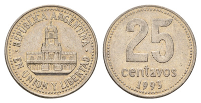 Аргентина 25 сентаво 1993 ратуша Буэнос-Айреса KM 110a медно-никель 4575-747