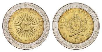 Аргентина 1 песо 2009 KM 112 биметалл 4571-533