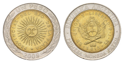 Аргентина 1 песо 2009 KM 112 биметалл 4571-533