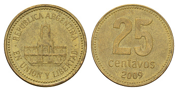 Аргентина 25 сентаво 2009 ратуша Буэнос-Айреса KM 110.1 алюминиевая бронза 4575-1227
