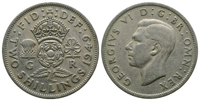 Великобритания 2 шиллинга (флорин) 1949 Георг VI (1936-1952) KM 878, Spink 4107 медно-никель 4381-1234