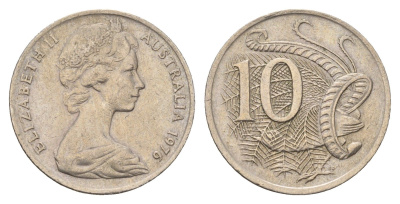 Австралия 10 центов 1976 Елизавета II (1952-202), птица лирахвост KM 65 медно-никель 4646-225