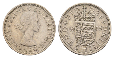 Великобритания 1 шиллинг 1955 Елизавета II (1952-2022), Английский герб KM 904, Spink 4147 медно-никель 4699-455