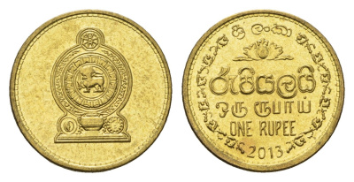 Шри-Ланка 1 рупия 2013 KM 136.3 сталь плакированная латунью UNC 4684-854