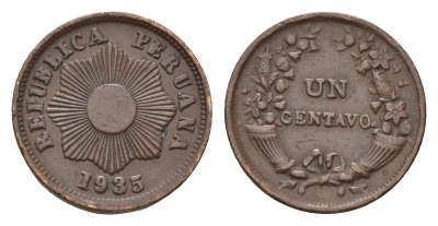 Перу 1 сентаво 1935 KM 208.2 бронза 4124-1114