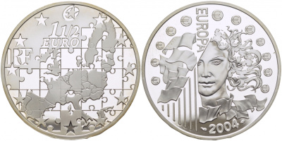 Франция 1 1/2 евро 2004 расширение Евросоюза KM 1391 серебро PROOF 11-168-33
