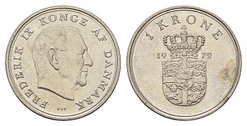 Дания 1 крона 1972 C; S, Фредерик IX (1947-1972) KM 851.1 медно-никель 4641-1215