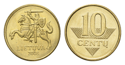 Литва 10 центов (сентов) 2008 KM 106 никель латунь UNC 4689-1127