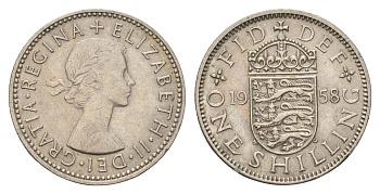 Великобритания 1 шиллинг 1958 Елизавета II (1952-2022), Английский герб KM 904, Spink 4147 медно-никель 4182-1142