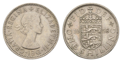 Великобритания 1 шиллинг 1958 Елизавета II (1952-2022), Английский герб KM 904, Spink 4147 медно-никель 4182-1142