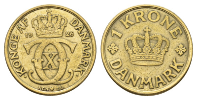 Дания 1 крона 1926 HCN, Кристиан X (1912-1947) KM 824 алюминиевая бронза 94-152