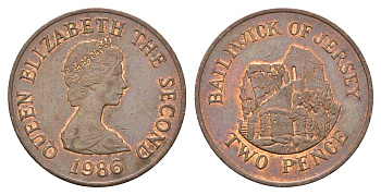 Джерси 2 пенса 1986 Елизавета II (1952-2022), Сент-Хелиер KM 55 бронза 4595-825