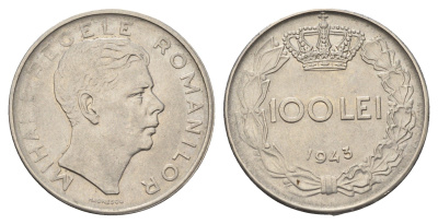 Румыния 100 леев (лей) 1943 Михай I (1940-1947) KM 64 сталь плакированная никелем 4536-121