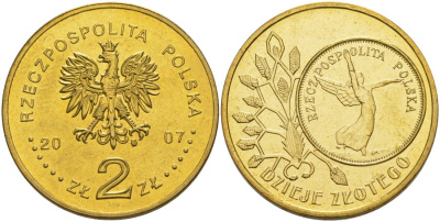 Польша 2 злотых 2007 MW, серия история польского злотого, Ника KM 592 нордик UNC 4676-433